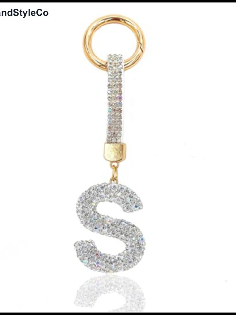 Initial B Key Ring Chain Rhinestone Crystal Wrist Strap Purse Charm